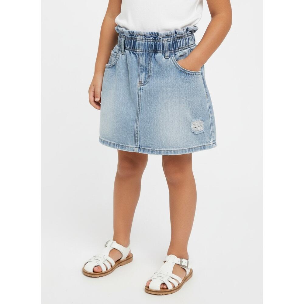 Zara Girls Distressed Denim Skirt 3–4 Years Paperbag Waist Light Wash